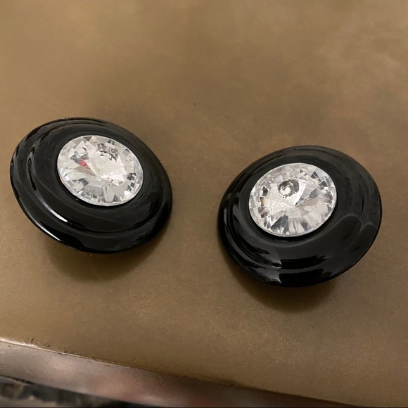 Crystal Statement Earrings Black VTG large circle - Picture 2 of 6